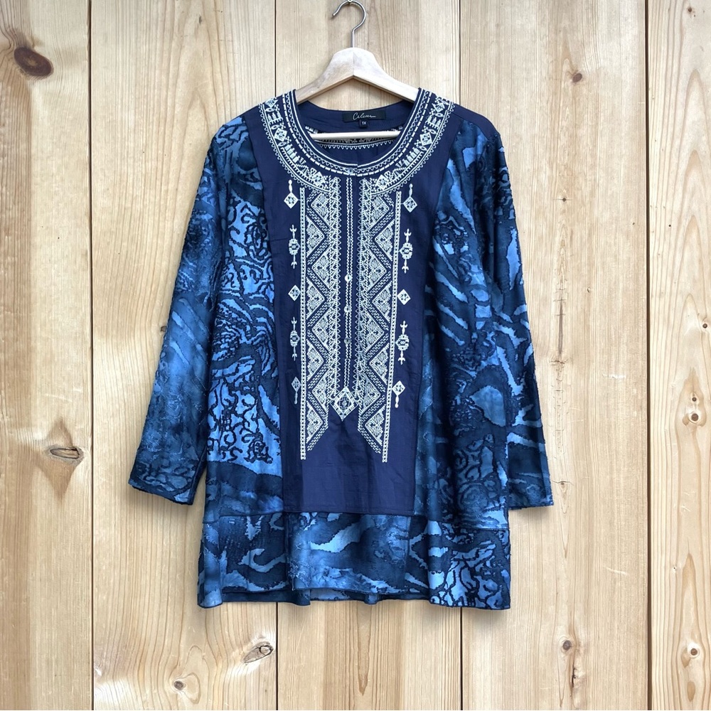 Caleoas Embroidered Tunic Top Sz 1X